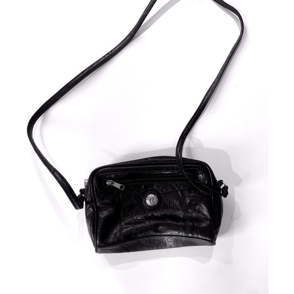 Copper Creek Black Leather Crossbody Bag Camera Purse Y2K Era Logo Emblem EUC‎